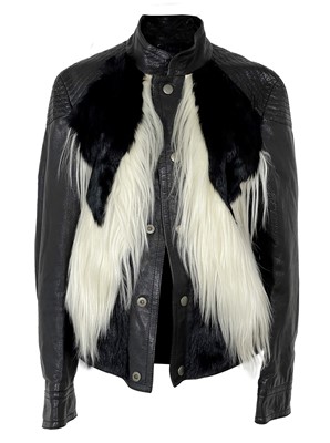 Lot 27 - A Tom Ford for Gucci black leather and black and white fur trim jacket, European size 48.