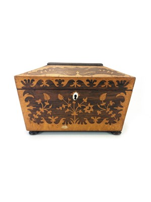 Lot 115 - A Victorian satinwood and rosewood inlaid tea caddy.