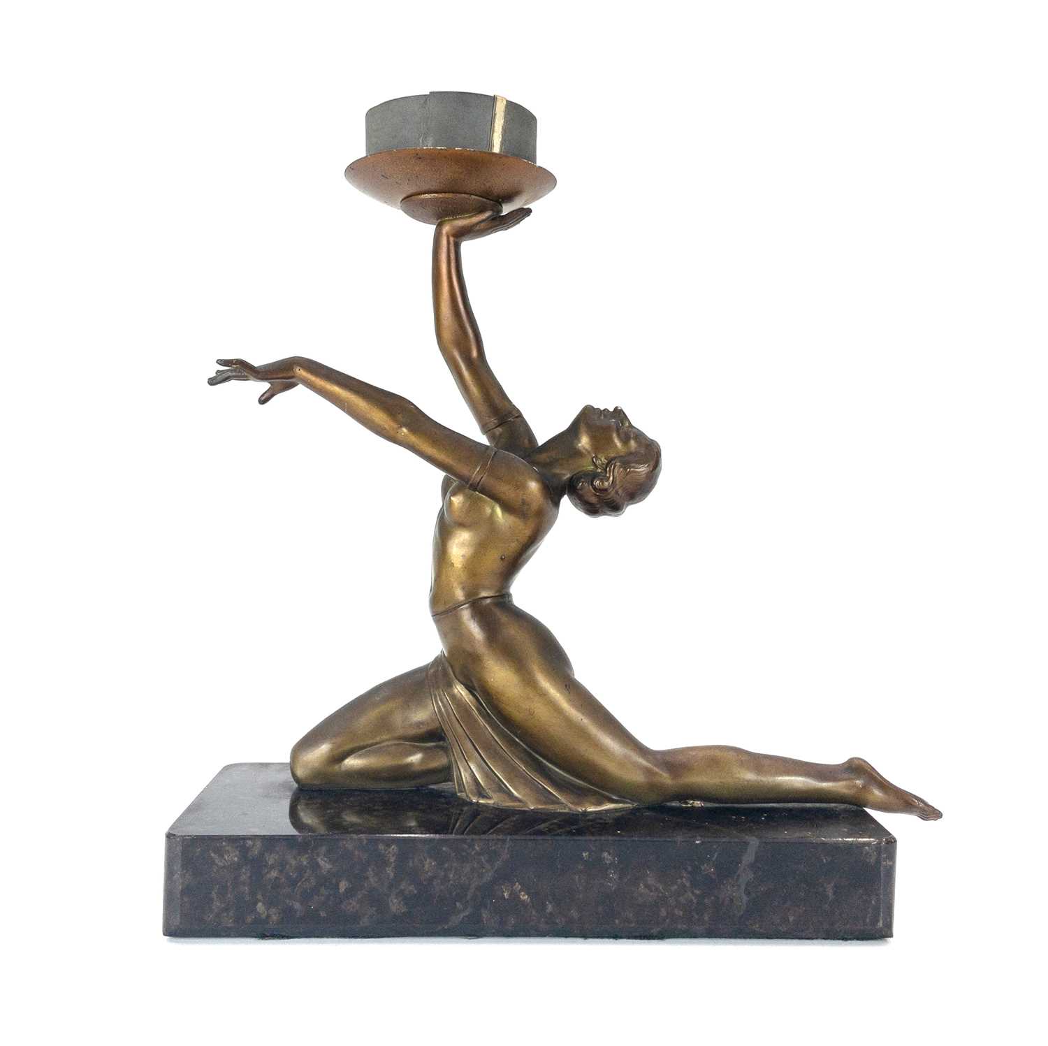 Lot 224 - An Art Deco gilt spelter figural table lamp.