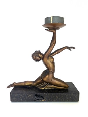 Lot 224 - An Art Deco gilt spelter figural table lamp.