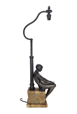 Lot 10 - An Art Deco bronze figural table lamp.
