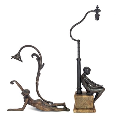 Lot 10 - An Art Deco bronze figural table lamp.