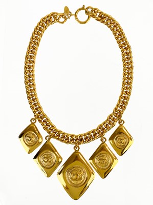 Lot 22 - A Chanel 24ct gold-plated five CC medallion choker necklace, circa 1990/91.
