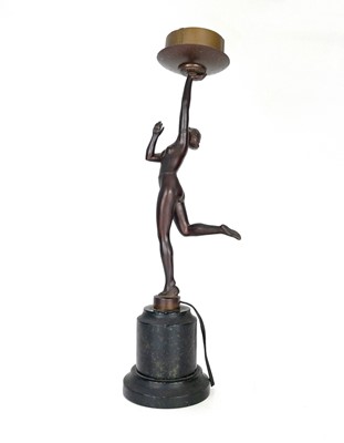 Lot 181 - An Art Deco gilt spelter figural table lamp.