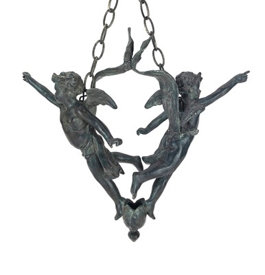 Lot 69 - A 19th century bronze hanging figure group of putti.