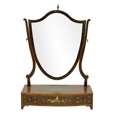 Lot 675 - A 19th century Sheraton design painted mahogany toilet mirror.