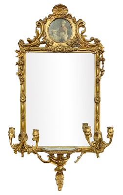 Lot 726 - A  19th century continental gilt gesso wall mirror/girandole.