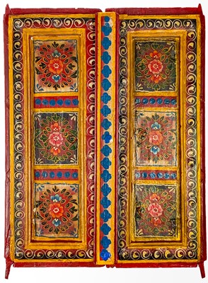 Lot 62 - A pair of Indian painted wood shutters, early 20th century.