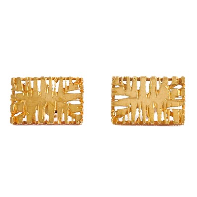 Lot 198 - A 9ct pair of Modernist rectangular panel cufflinks.