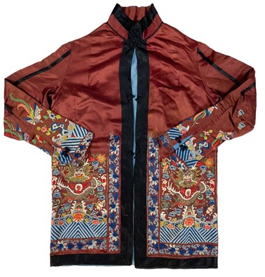 Lot 1023 - A Chinese silk embroidered jacket, early 20th century.