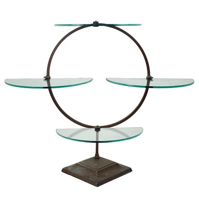 Lot 221 - An Art Deco bronze frame glass shelf.