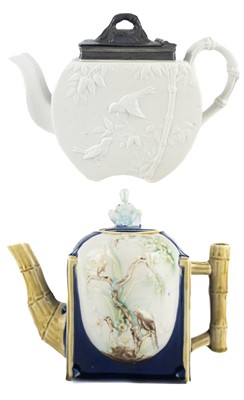 Lot 487 - A Victorian majolica teapot and cover.