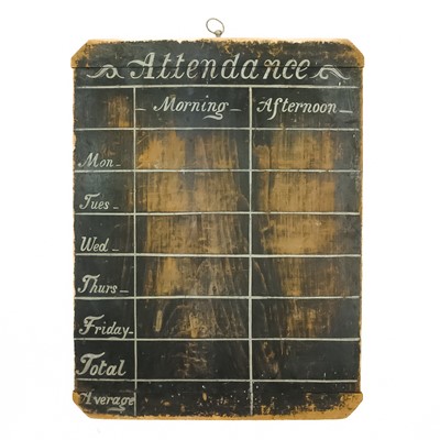 Lot 397 - A Victorian pine school attendance blackboard.