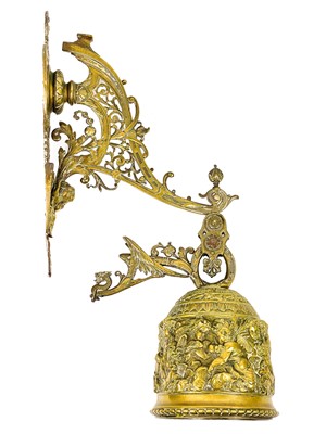 Lot 227 - An ornate late Victorian brass bell and wall bracket