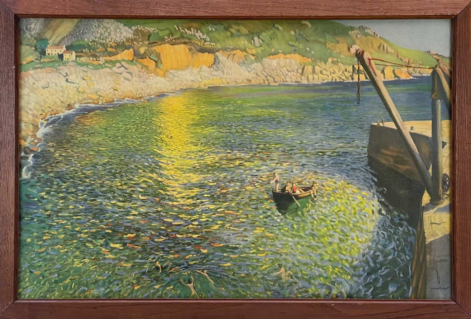 Lot 24 - A coloured print of Lamorna harbour, after Laura Knight.