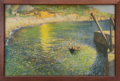 Lot 24 - A coloured print of Lamorna harbour, after Laura Knight.