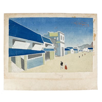 Lot 1125 - Japanese School, 'Figures on a beach with buildings', 20th century.