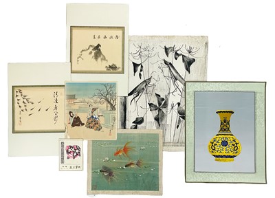 Lot 1421 - Seven various unframed Chinese pictures and prints.