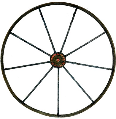 Lot 346 - A late wrought iron implement/cart wheel.