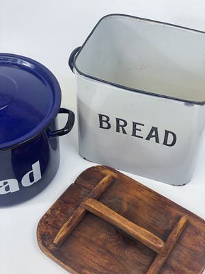 Lot 62 - An enamel bread bin with a rustic elm cover.