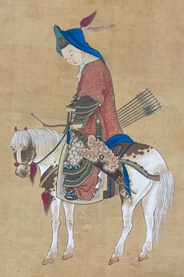Lot 23 - Hsiao Chen. 'FA Mu-Lan on horseback', Qing Dynasty, 19th century.