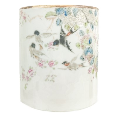 Lot 1047 - A Chinese famille rose porcelain brush pot, late 19th century.