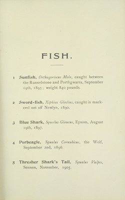 Lot 1 - 'Catalogue of Fish and Birds Preserved at St. Michael's Mount,'