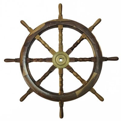 Lot 44 - A 20th century teak ship's wheel.