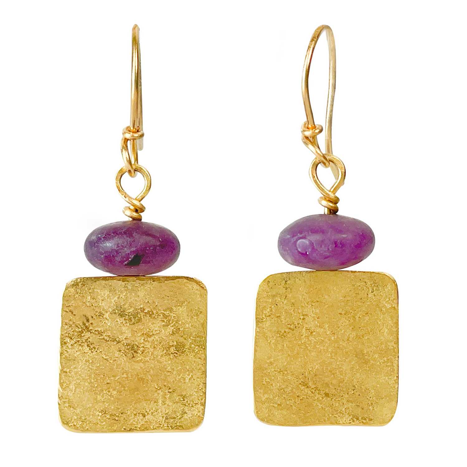 Lot 33 - A pair of Duibhne Gough 18ct gold and amethyst bead earrings.