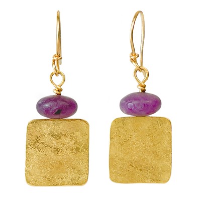 Lot 33 - A pair of Duibhne Gough 18ct gold and amethyst bead earrings.