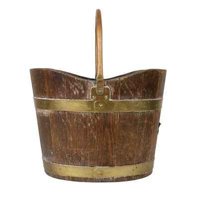 Lot 307 - A 20th century oak and brass bound peat/fuel bucket.