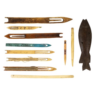 Lot 65 - 19th century bone and horn Cornish net needles.