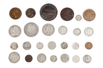 Lot 14 - Miscellaneous GB and Foreign silver coins, a Cornish Penny and medallion