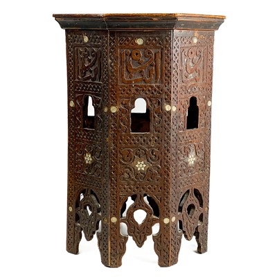 Lot 69 - A Syrian carved hardwood octagonal occasional table, 19th century.