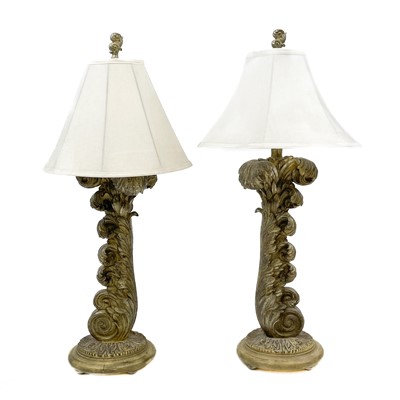 Lot 253 - A pair of large moulded resin acanthus leaf table lamps.