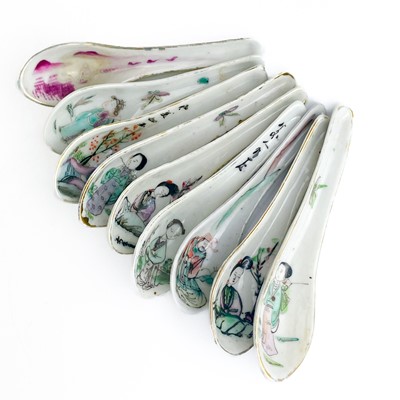 Lot 1154 - Nine Chinese famille rose porcelain spoons, early 20th century.