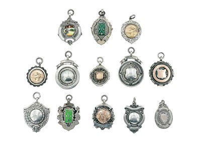 Lot 76 - A collection of thirteen silver billiards and snooker related fob pendants.