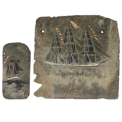 Lot 379 - A finely detailed slate painting of the Cutty Sark.