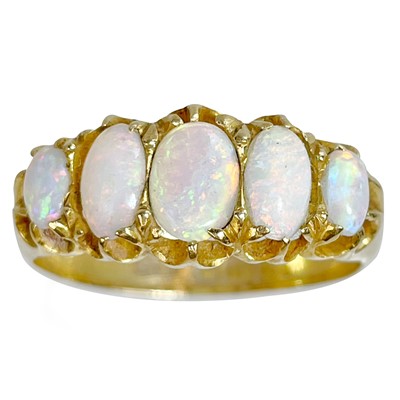 Lot 201 - A Victorian 18ct white opal set five-stone ring.