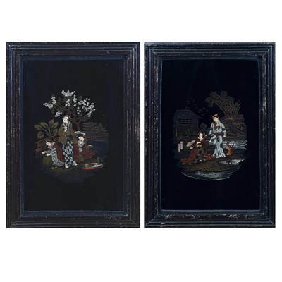 Lot 1160 - A pair of Japanese style prints on glass, early 20th century.