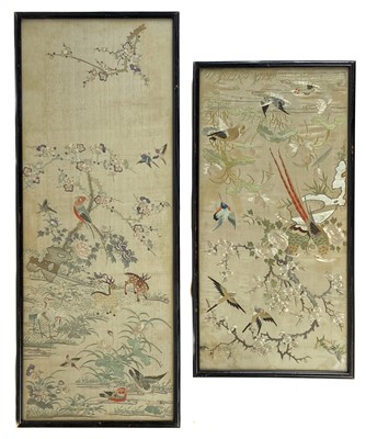 Lot 1162 - Two Chinese silk embroidered pictures, early 20th century.