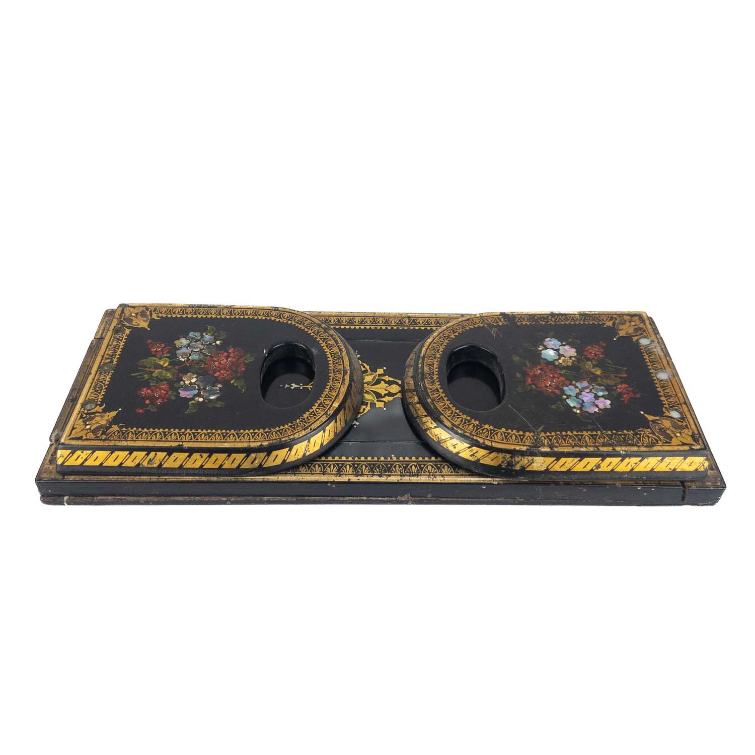 Lot 51 - A Victorian papier mache lacquer book slide.