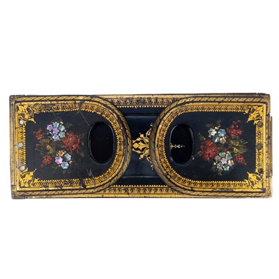 Lot 51 - A Victorian papier mache lacquer book slide.