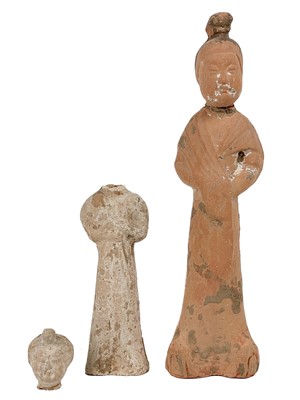 Lot 1393 - Two Chinese pottery female court attendants, Han Dynasty.