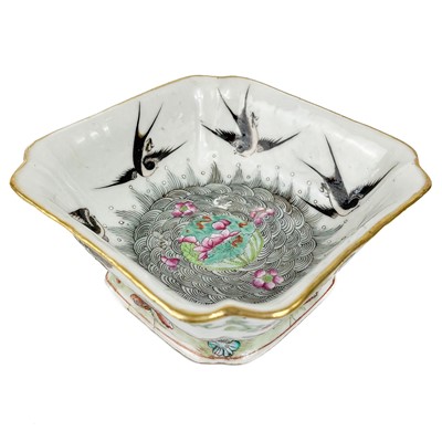 Lot 1169 - A Chinese famille rose porcelain footed square bowl, 19th century.