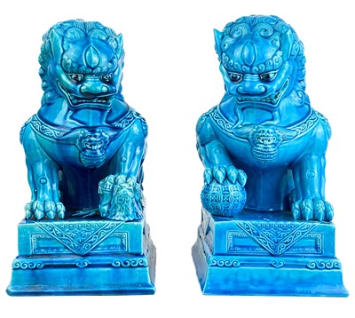 Lot 1170 - A large pair of Chinese turquoise dogs of fo, circa 1900.