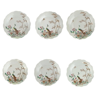 Lot 1171 - A set of six Chinese famille rose porcelain plates, 18th/19th century.