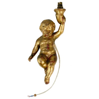 Lot 92 - A gilt plaster putti hanging wall light