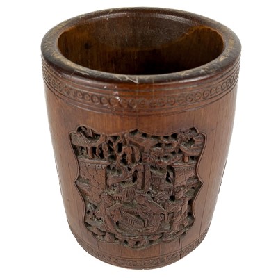 Lot 1172 - A Chinese carved bamboo brush pot, late 19th century.