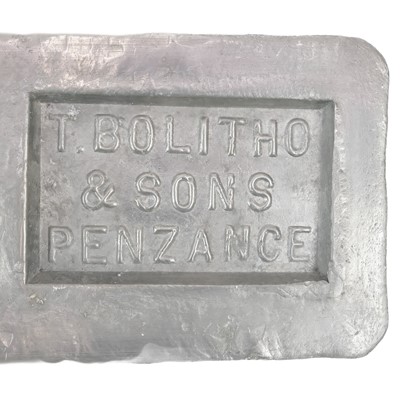 Lot 292 - A tin ingot stamped Bolitho & Sons, Penzance.